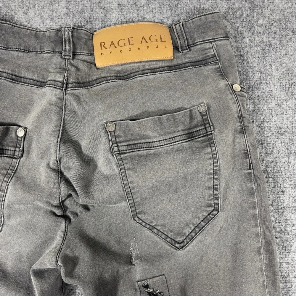 Rage Age Distressed Patchwork Jeans Mens L 31x29 Grey Slim Fit Button Fly